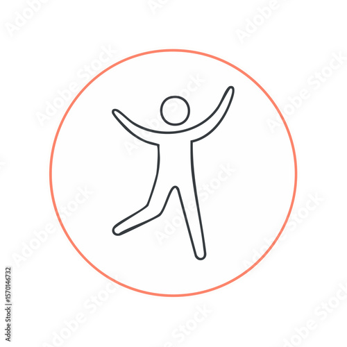 Line Art Icon of Person Jumping with Arms Raised on White Background