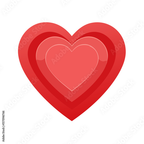 Three layered glossy red hearts on black background expressing love and connection and affection in simplistic design for Valentines holiday