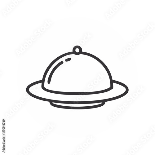 Covered food dish line art illustration against white background, perfect for food service, restaurants, dining and special events