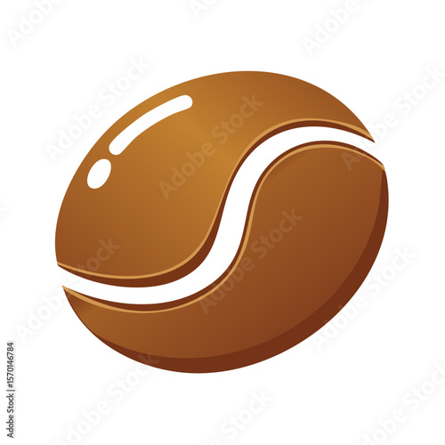 Isolated Coffee Bean Illustration Design with Glossy Highlight on Black Background