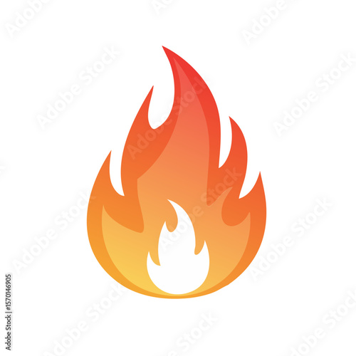 Isolated orange flame illustration, fiery element graphic design, bright fire for use in presentations or design projects on black background