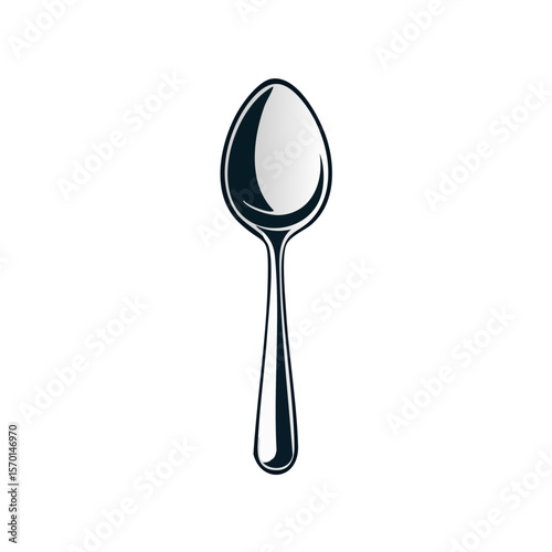 Elegant silver spoon illustration on black background with shiny reflections for culinary projects or kitchen designs simple and isolated