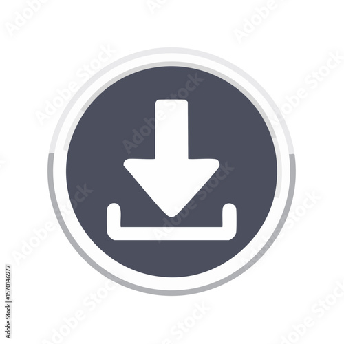 Download Icon in Gray Circle Shows Receiving Data to Folder or File, User Interface Symbol