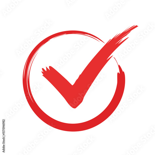 Hand-drawn red check mark illustration on black background Symbol of validation and agreement concept