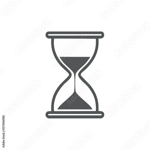 Stylized hourglass clock against black background measures passing time in sand timer with simple gray and white color scheme