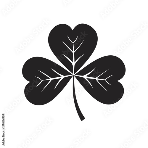 Clover leaf design for St Patricks day simple cutout shamrock luck symbol in monochrome style, three leaf clover isolated for decoration and background