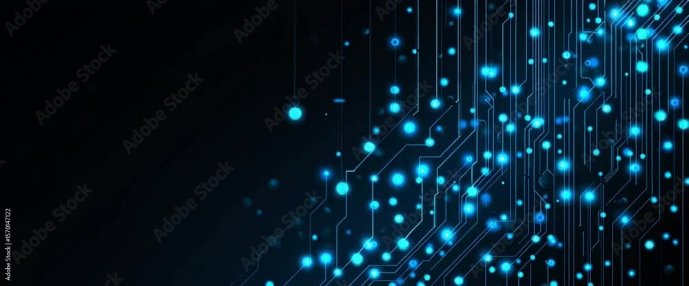 Abstract blue circuit board background vector illustration with glowing elements on a dark black background Blue technology pattern with a light effect and dots Generative AI