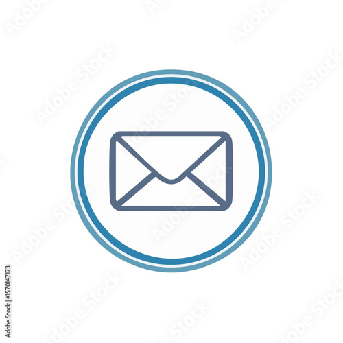 Email envelope icon on white round button with blue circle border, communication concepts, messaging
