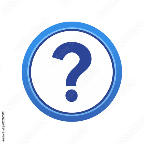 Blue question mark in circle, white background, symbol of uncertainty, doubt, inquiry, and problem solving for online learning, help resources