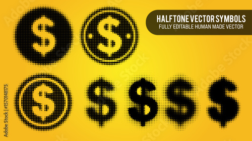 Halftone Vector Set Of Dollar Signs