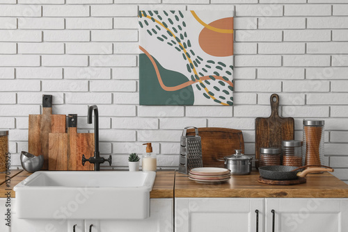 Table with sink and utensil...