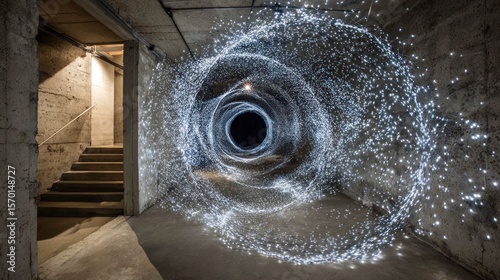 Abstract light tunnel in basement