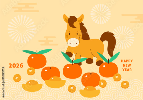 Chinese new year of the horse 2026 cartoon vector background