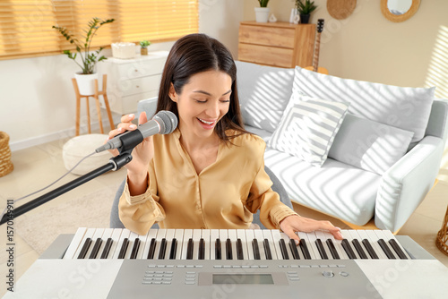 Young woman with microphone...