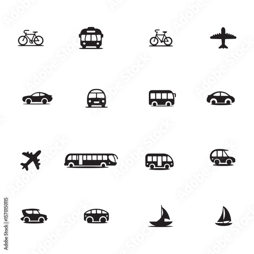 Minimalist Transportation Icons – Public & Private Transit Set.