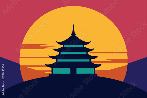 Colorful Sunrise Behind an Ancient Pagoda