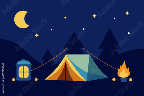 Cozy Tent Scene With Lanterns Under a Starlit Sky