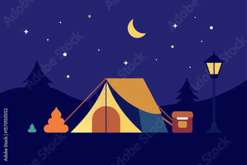 Cozy Tent Scene With Lanterns Under a Starlit Sky