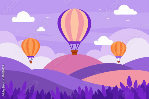 Dreamy Hot Air Balloons Floating Over Lavender Field