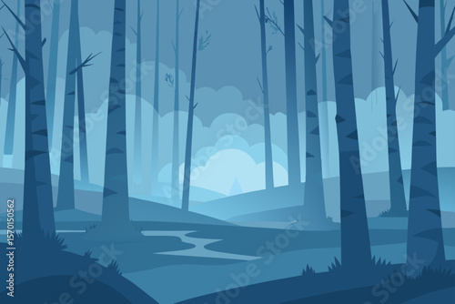 Early Morning Mist in a Peaceful Birch Forest