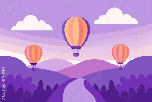 Dreamy Hot Air Balloons Floating Over Lavender Field