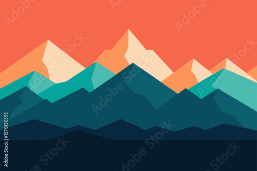 Flat Minimalistic Design Panorama of a Mountain Landscape