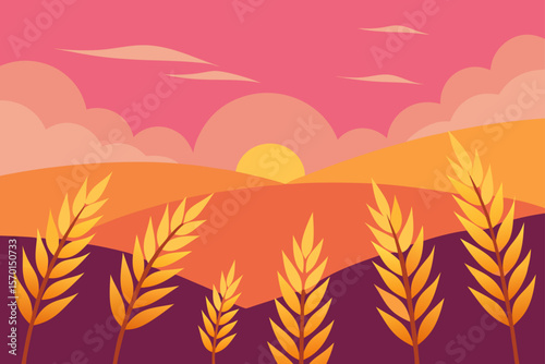 Golden Wheat Fields Swaying under a Pink Sunset Sky