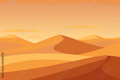 Hazy Desert Landscape With Rolling Sand Dunes