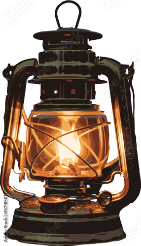 Vector illustration of an antique burning lantern in a warm vintage color scheme