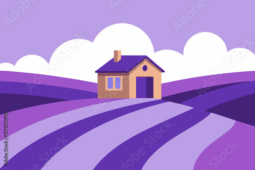 Lonely House on a Hilltop Surrounded by Lavender