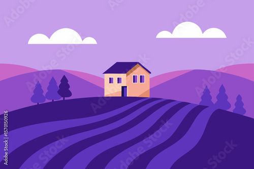 Lonely House on a Hilltop Surrounded by Lavender