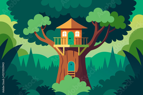 Magical Treehouse Hidden in a Lush Forest