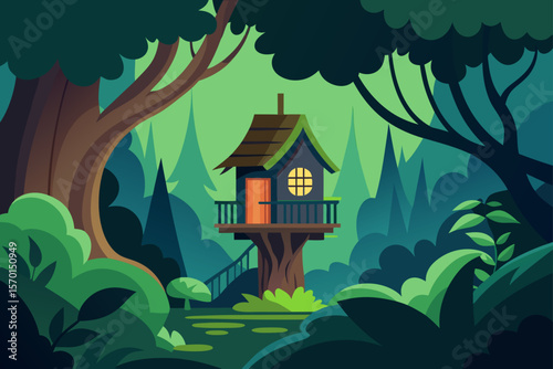 Magical Treehouse Hidden in a Lush Forest