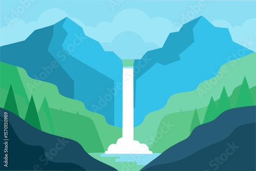 Majestic Waterfall in a Misty Mountain Valley