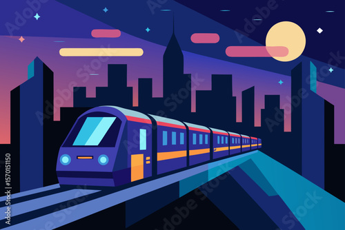 Night Metro Station a Futuristic Urban Transit Illustration