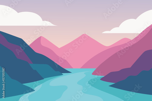 Pastel Mountain Landscape Serene Hills Calm River