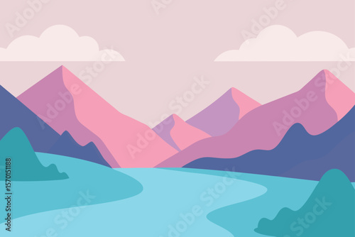Pastel Mountain Landscape Serene Hills Calm River