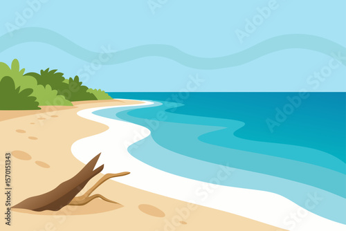 Serene Beach Shoreline With Gentle Waves and Driftwood