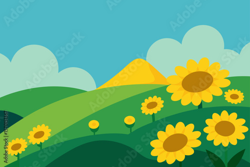 Serene Hillside Covered in Blooming Sunflowers