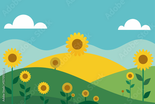 Serene Hillside Covered in Blooming Sunflowers