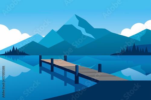 Serene Lake Pier Tranquil Water Majestic Mountain View