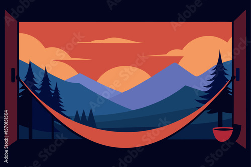 Serene Sunset Mountain View from a Cozy Porch Hammock