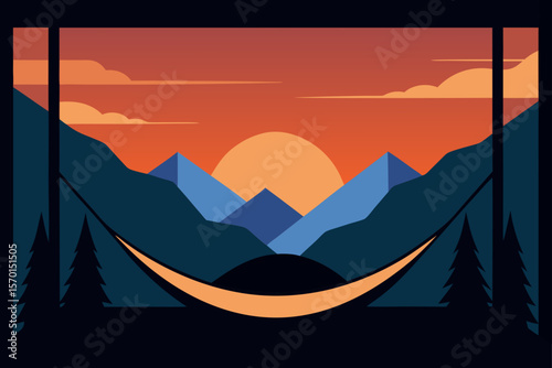 Serene Sunset Mountain View from a Cozy Porch Hammock