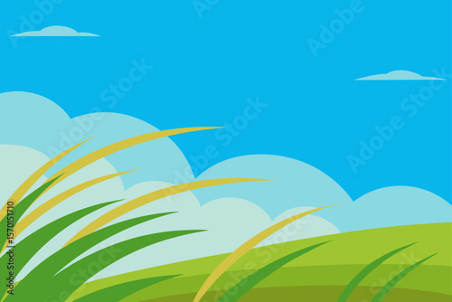 Serene Windy Grasslands Under a Blue Sky