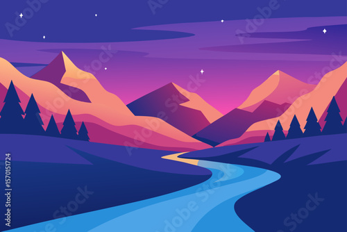 Serene Winter Landscape with Colorful Mountains and Trees