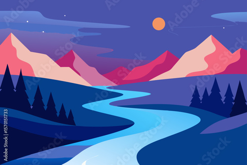 Serene Winter Landscape with Colorful Mountains and Trees