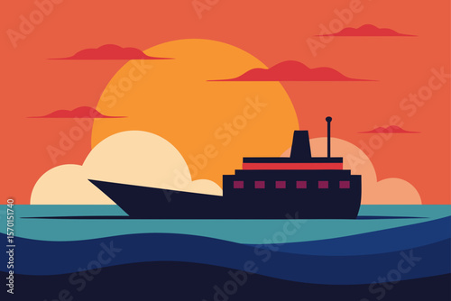 Ship Sailing at Sea During Sunset