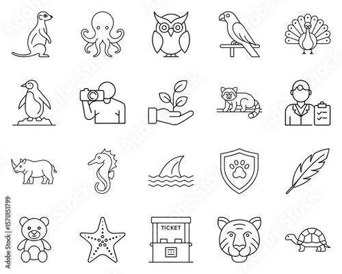 Zoo animal vector icon set with playful designs in black silhouettes