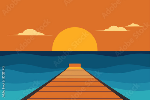 Sunset Over the Sea Beach Boardwalk