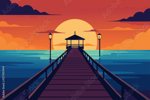 Sunset Pier Watercolor Background Sky Backgrounds